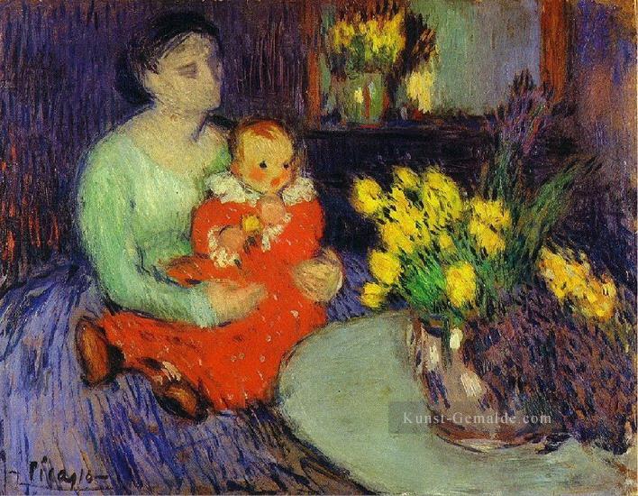 Mutter und Kind devant un Vase fleurs 1901 Pablo Picasso Ölgemälde